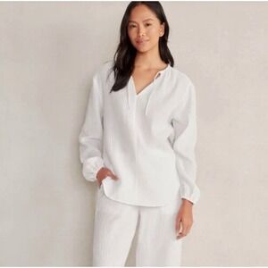 NWT HAVEN WELL WITHIN Organic Cotton Gauze LS Top White Sz M Relaxed Fit